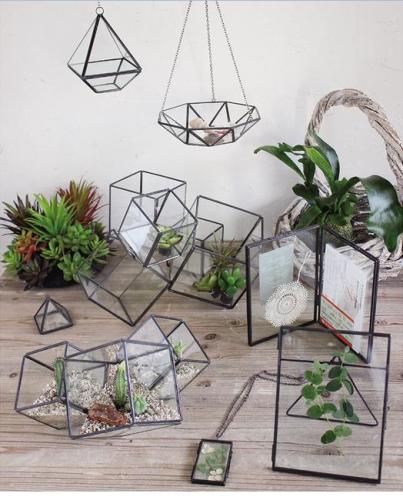 シャビー ガラステラリウム(2個セット) 植物 ミニチュアガーデン ガラスケース アイアン