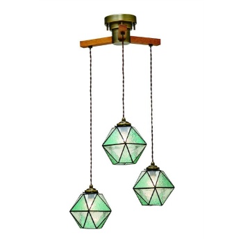 シーリングライト ステンドグラス デザインガラス 3灯吊り ブルー LED電球付き