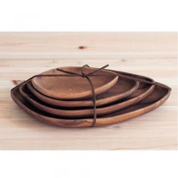 リーフプレート 4サイズセット 木製 ウッド 手料理 おもてなし ホームパーティー 茶 ブラウン 皿