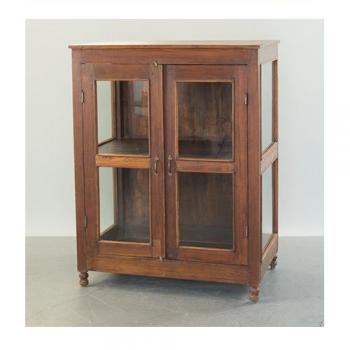 キャビネット アンティーク家具 おしゃれ 木製 シェルフ 2段 棚 ガラス 重厚感 高さ125