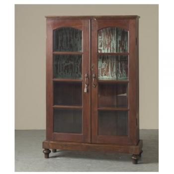 キャビネット アンティーク家具 おしゃれ 木製 シェルフ 棚 ガラス 重厚感 高さ141