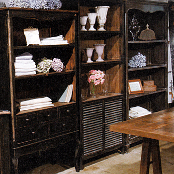 シャビーシックシェルフ&5ドロワー(黒 ブラック)木製　アンティーク調 インダストリアル 棚