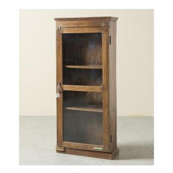 ミニキャビネット アンティーク家具 おしゃれ 木製 ブラウン スリム ガラス ラック 高さ122