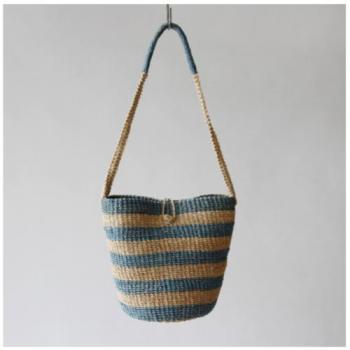 ABACA ワンハンドルバッグ バケット ボーダー BL ナチュラル 高さ27cm