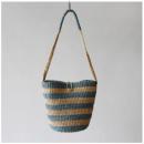 ABACA ワンハンドルバッグ バケット ボーダー BL ナチュラル 高さ27cm