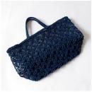 ABACA トートバッグ マクラメ リーフ BL ブルー ナチュラル 幅40cm