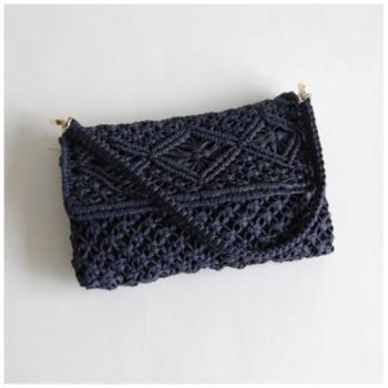 コットンテープ マクラメ クラッチバッグ NV ネイビー おしゃれ ナチュラル 幅32cm
