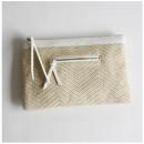 シェブロン ライン クラッチバッグ WH ホワイト おしゃれ ナチュラル 幅31cm