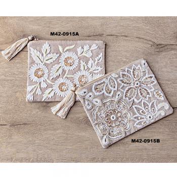 フラワー刺繍ビーズフラットポーチ A 雑貨 小物 コスメ おしゃれ 幅18 通販