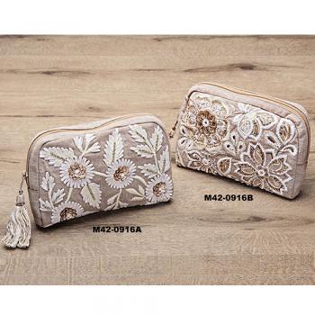 フラワー刺繍ビーズポーチ B 雑貨 小物 コスメ おしゃれ 化粧 幅20 通販