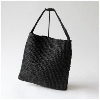 LEATHER&ABACA バッグ フィッシュテール BK おしゃれ ナチュラル 幅38