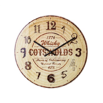 掛け時計 木目調 静音 切り株 丸太 ガラス