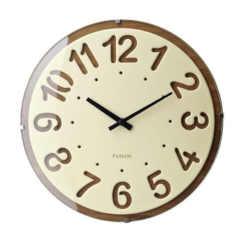 電波掛け時計 かわいい 切り抜き文字 スイーツ風 木 ガラス プラスチック ブラウン