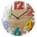 電波掛け時計 立体数字 切り抜き数字 カラフル 木目 ポップ ミックスカラー