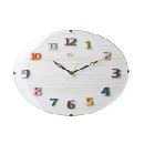 電波掛け時計 カラフル数字 ポップ 木目調 楕円 ナチュラル