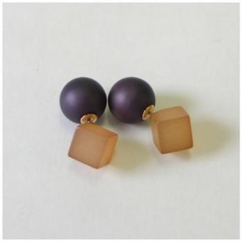 ピアス レトロ キューブ おしゃれ アクリルパール 通販