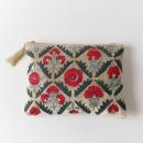 ベロア×刺繍フラットポーチ セージ 雑貨 小物 コスメ 幅26.5 通販