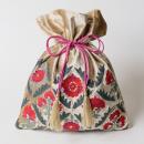 刺繍ベロア巾着袋 セージ バッグ バック 雑貨 小物 コスメ 高さ35 通販