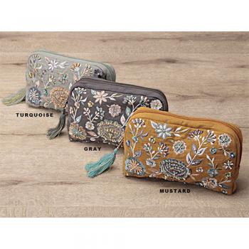 花柄ビーズ×刺繍ポーチ ターコイズ 雑貨 小物 コスメ 化粧品 幅20 通販