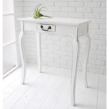 キャットレッグ・サイドテーブル 木製 おしゃれ フレンチ 白 引き出し ナチュラル アンティーク調