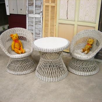 藤テーブルセット アンティーク調 おしゃれ ラタン ハンガリー ホワイト 椅子 チェア 直径65