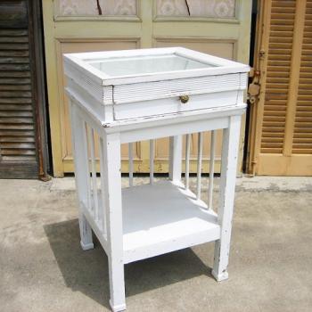 ショーケース アンティーク調 おしゃれ 木製 ナチュラル ハンガリー ホワイト ガラス 高さ76