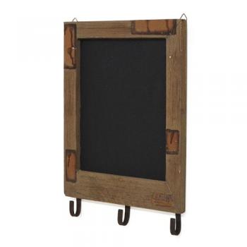 3フックブラックボード 黒板 木製 スチール ブラウン アンティーク調 ハンガー ウォールデコ