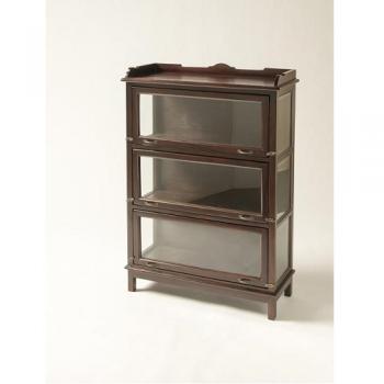 ガラスキャビネット アンティーク家具 シャビー 木製 シェルフ 3段 棚 ブラウン 高さ113