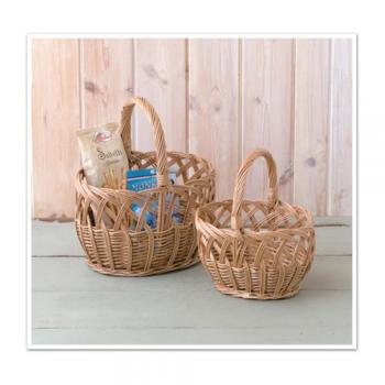 ウィッカーバスケット2個セット ナチュラル カントリー かご かわいい 天然素材 小物 持ち手