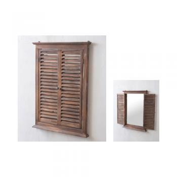 Petit monde ウィンドウミラー 鏡 ディスプレイ 壁掛け 小窓 木製 アンティーク加工