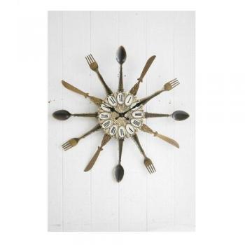 ダイナー クロック シャビー 壁掛け 時計 電池 おしゃれ スチール カトラリー ユニーク