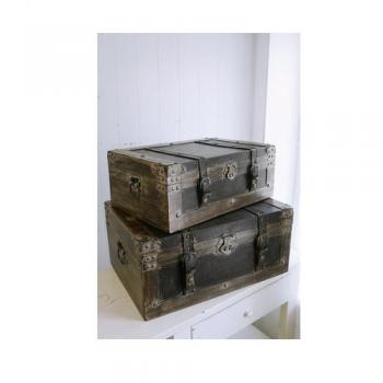 ウッデン トランクボックス2点セット アンティーク調 トラベル ディスプレイ ケース 収納 おしゃれ