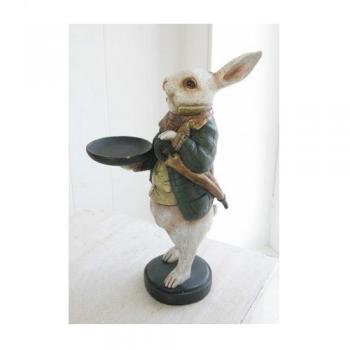 ホワイト ラビット オブジェ アンティーク調 うさぎ おしゃれ 置物 動物 かわいい 給仕