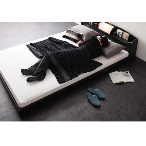 照明・棚付きフロアベッド【ROSSO】ロッソ【ボンネルコイルマットレス付き:ロングサイズ】