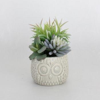 SPICE フェイクグリーンオウルポット ベージュ Lサイズ 2個セット おしゃれ 直径14