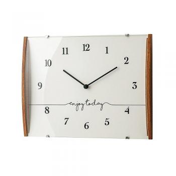 電波掛け時計 アンティークウッド モダン おしゃれ ホワイト ガラス ナチュラル 幅32
