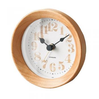 電波置き時計 アンティークウッド モダン 目覚まし時計 ガラス ナチュラル 直径10.5