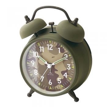 置き時計 デスク テーブル 卓上 スチール ガラス カモフラ柄 カーキ 目覚まし時計 高さ15.5