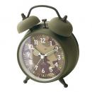 置き時計 デスク テーブル 卓上 スチール ガラス カモフラ柄 カーキ 目覚まし時計 高さ15.5