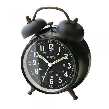 置き時計 デスク テーブル 卓上 スチール ガラス プラスチック ブラック目覚まし時計 高さ15.5