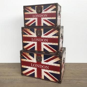 ユニオンジャックトランクケース 3個セットアンティーク調 収納ケース おしゃれ レッド 幅42~55