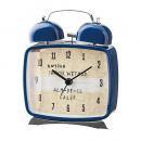 置き時計 デスク テーブル 卓上 スチール ガラス プラスチック ネイビー目覚まし時計 高さ12.5