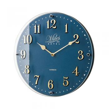 電波掛け時計 ショップガラス アンティーク調 おしゃれ ネイビー ガラス ナチュラル 直径30