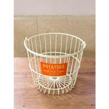 ワイヤーバスケット ポテト かご 野菜保存 ランドリー おしゃれ かわいい 白 オレンジ 洗濯かご