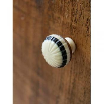 レトロノブ ボーダーリブ ドアノブ かわいい 水牛 おしゃれ DIY 白 黒 取っ手 ラウンド