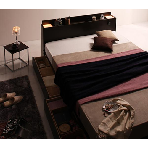 モダンライト・コンセント付き収納ベッド【Yuan】ユアン【ボンネルコイルマットレス付き】