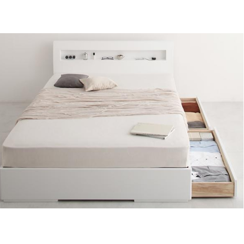 棚・コンセント付きデザイン収納ベッド【Silvia】シルビア【ボンネルコイルマットレス付き】