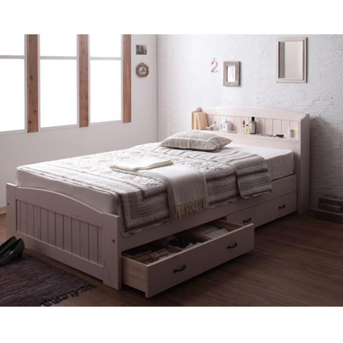 ショート丈天然木カントリー調コンセント付き【Reine】レーヌ【ポケットコイルマットレス付き】