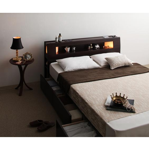 モダンライト・コンセント収納付きベッド【Viola】ヴィオラ【ボンネルコイルマットレス付き】