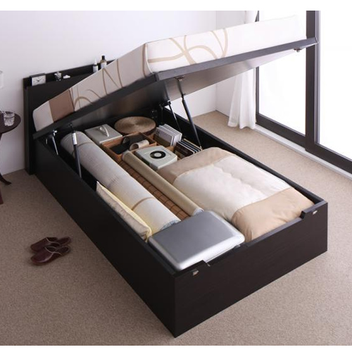 コンセント付き・ガス圧式跳ね上げ収納ベッド【Gransta】グランスタ【ポケットコイルマットレス付】